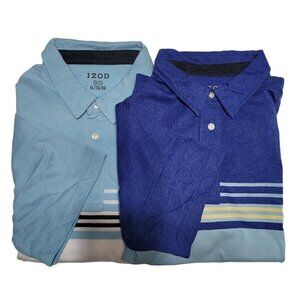 2 IZOD Men's Polo Shirts Shades of Blue Size XL Collared Short Sleeve